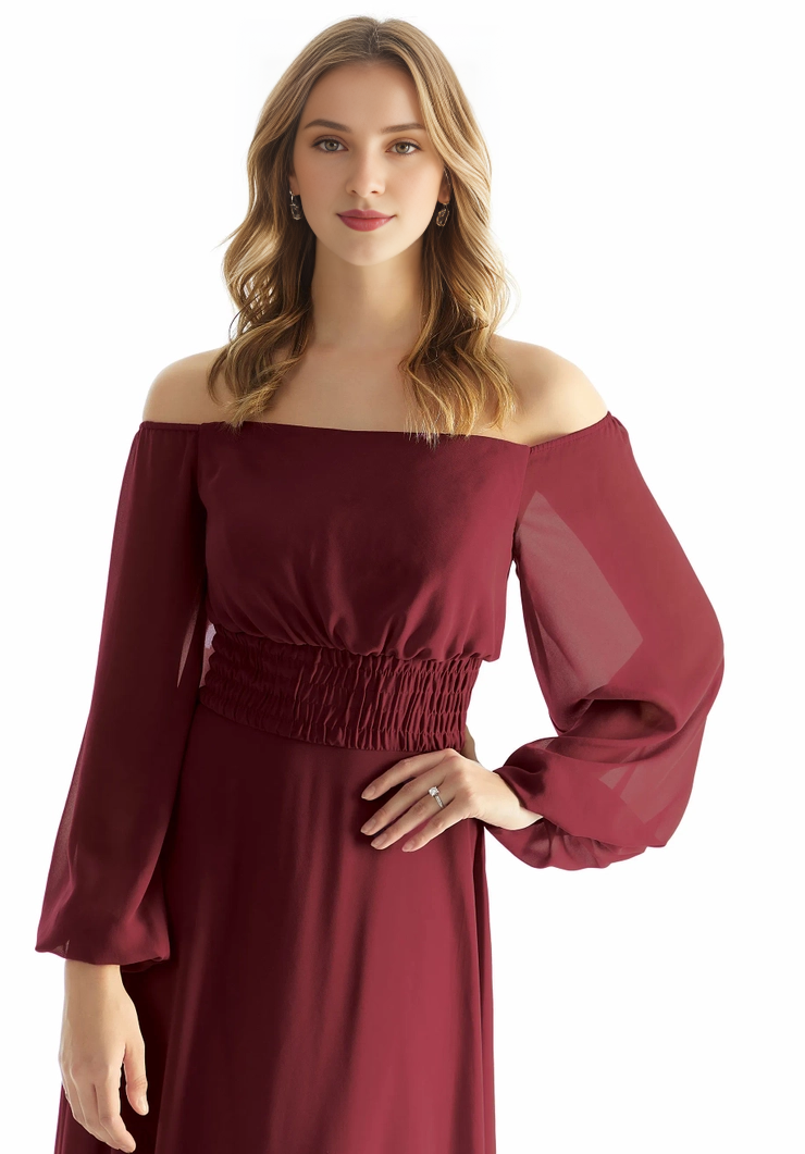 Abito da damigella d'onore in stile bohémien, a trapezio, con scollo a V e spalle scoperte