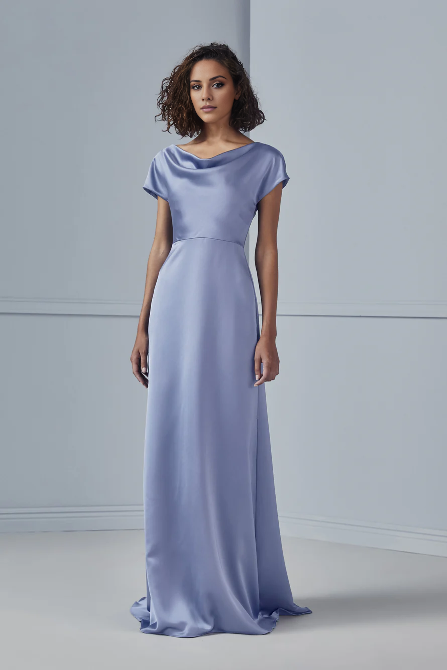 Vestido de fiesta Jimiss de corte A, cuello colgante, manga corta, sin espalda y largo hasta el suelo