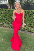 Vestido de fiesta largo rojo con escote corazón y sirena de Jimiss Fashion