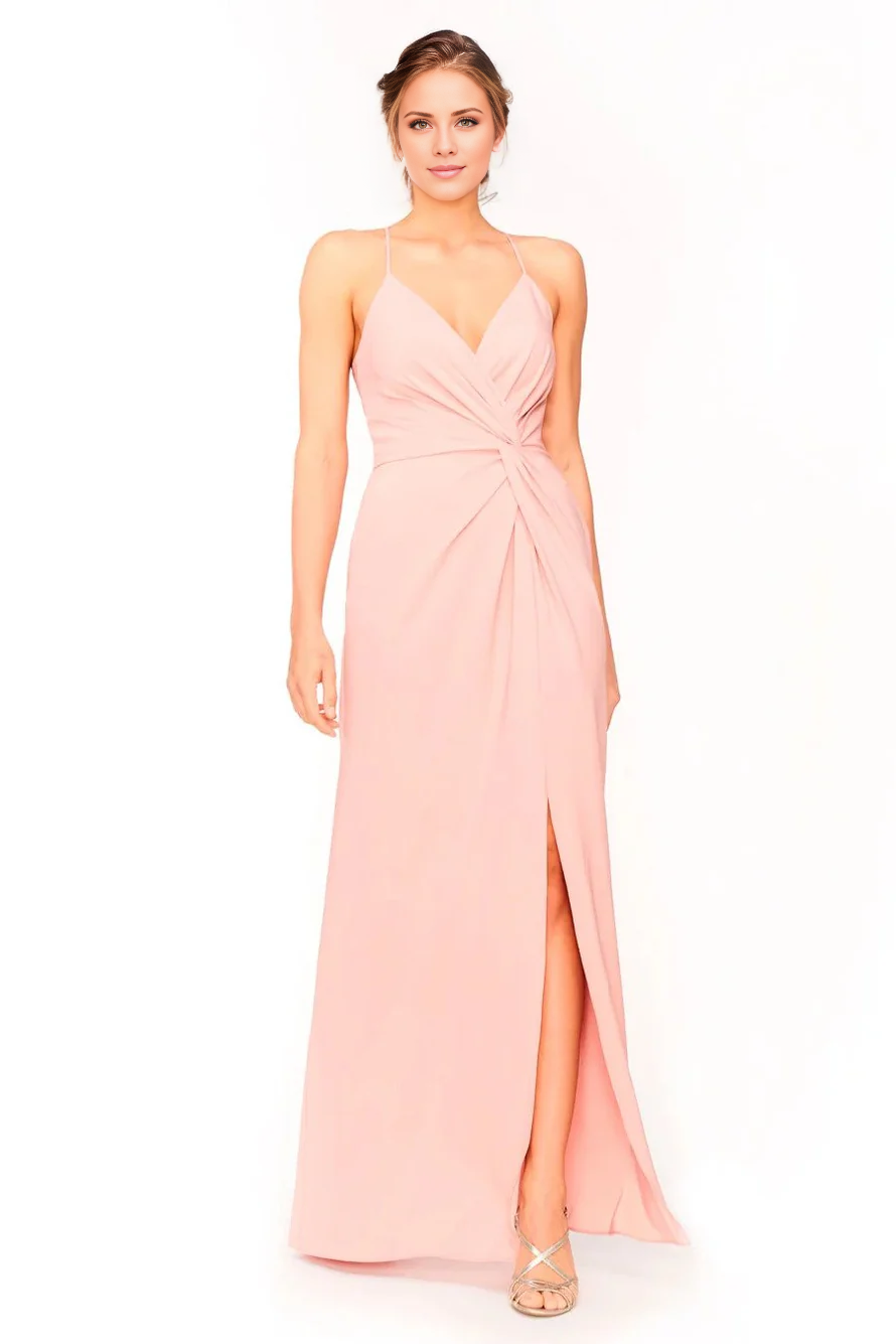 Vestido de noche Jimiss con escote en V, hombros descubiertos, sin mangas, tirantes finos, espalda descubierta, abertura lateral y largo hasta el suelo