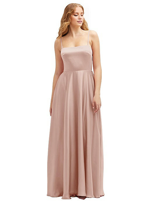 Vestido de fiesta Jimiss con escote cuadrado, hombros descubiertos, sin mangas, tirantes finos, espalda descubierta y largo hasta el suelo