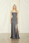 Vestido de fiesta Jimiss con escote cuadrado, sin mangas, tirantes finos, espalda descubierta, abertura lateral y largo hasta el suelo