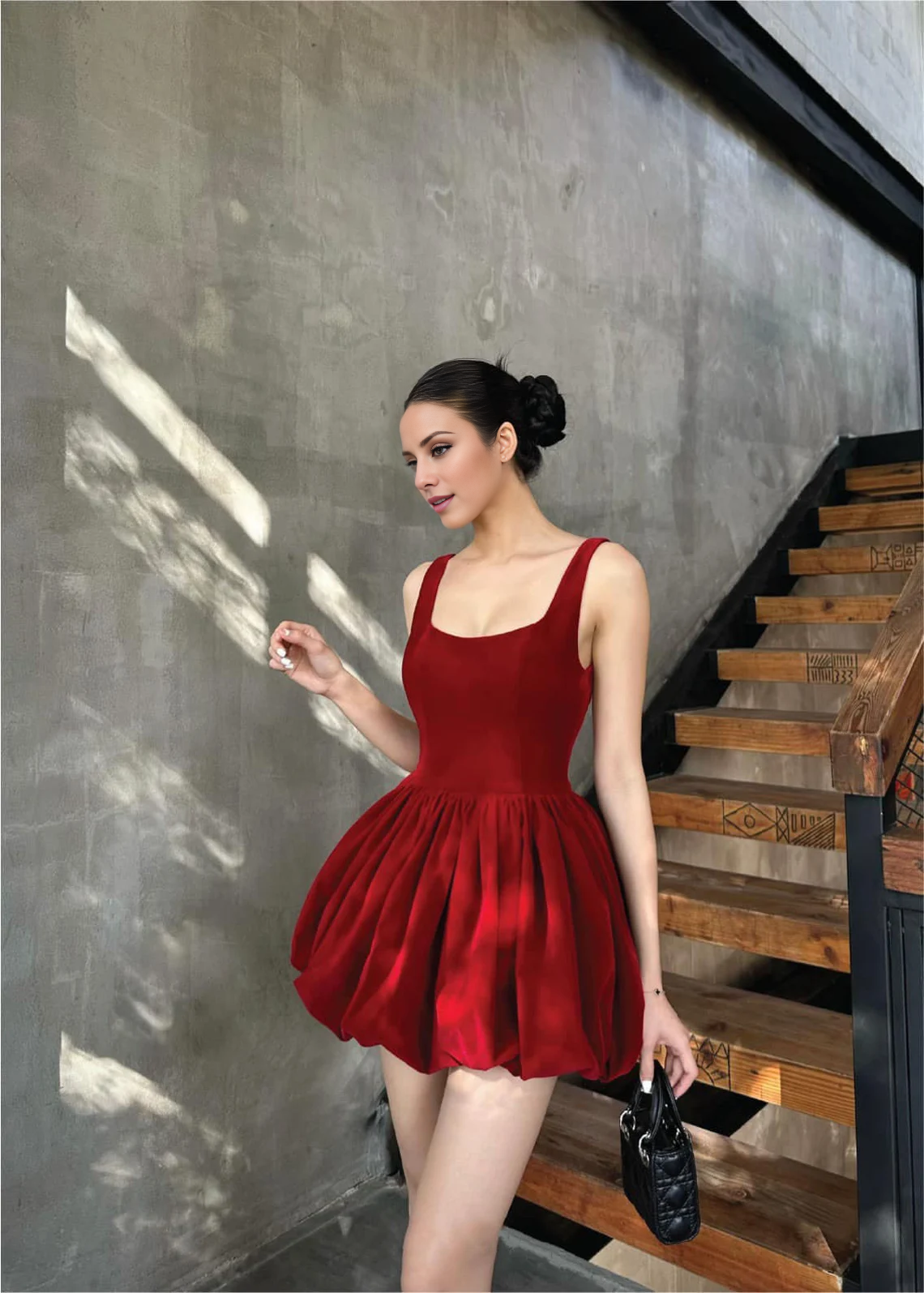 Vestido de fiesta corto con minifalda abullonada, sin mangas, con escote cuadrado y espalda descubierta de Jimiss