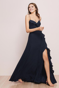 Vestido de noche Jimiss con escote en V, tirantes finos, sin mangas, abertura lateral y largo hasta el suelo