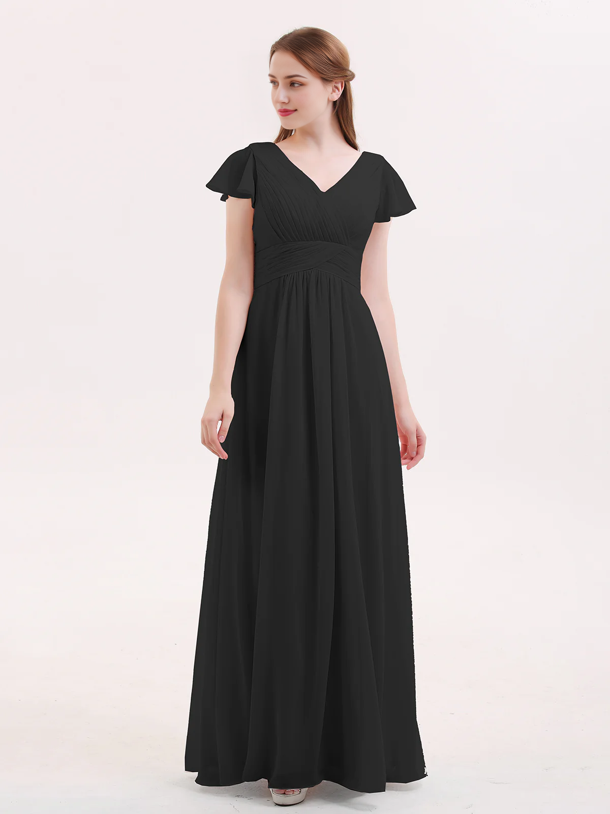 Burgundy Chiffon A-Line V-Neck Floor-Length Bridesmaid Dress