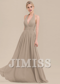 Dark Navy Chiffon Halter A-Line Floor-Length Bridesmaid Dress