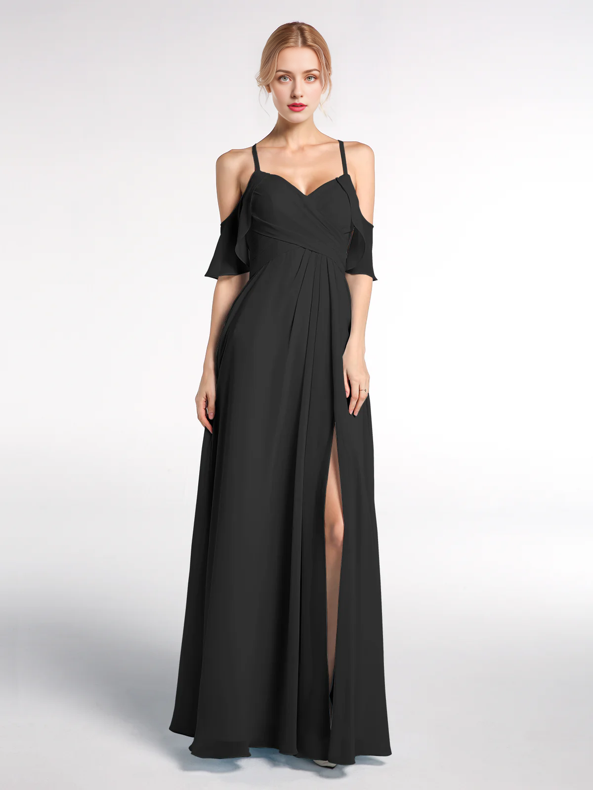 Vestido estilo imperio con hombros finos y mangas con volantes