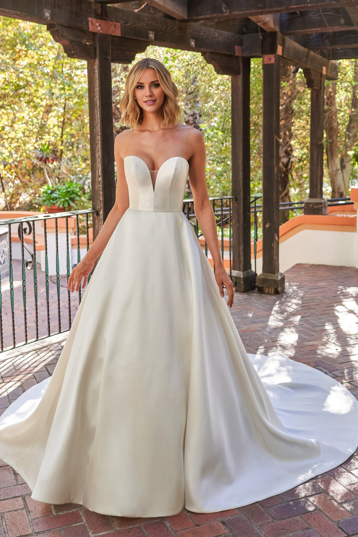 Ivory Satin A-Line Floor-Length Dress with V-Neck and Back Zip
