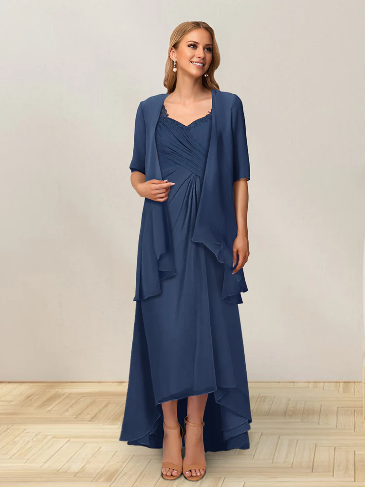 Abito da sposa a trapezio, senza maniche, a forma di foglia di loto, lunghezza laterale, per la madre della sposa 