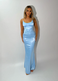Vestido de fiesta Jimiss de satén con tirantes finos y espalda descubierta con detalles de lazo