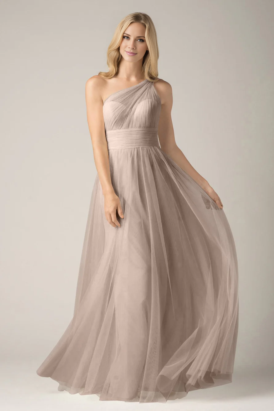 Vestido de fiesta Jimiss con escote asimétrico, sin mangas, espalda descubierta, plisado y largo hasta el suelo