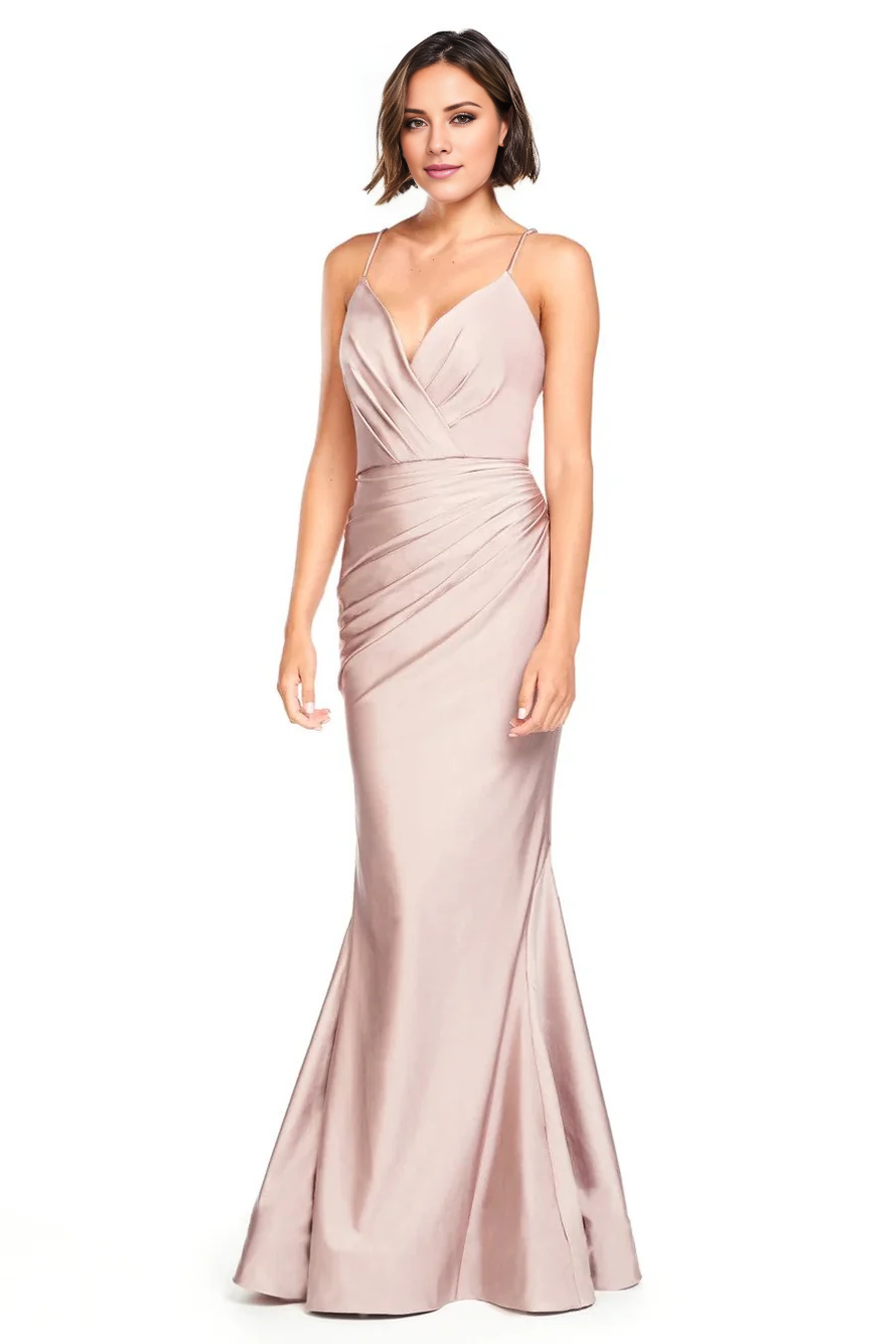 Vestido de fiesta Jimiss con escote en V, hombros descubiertos, tirantes finos, sin mangas, espalda descubierta y largo hasta el suelo