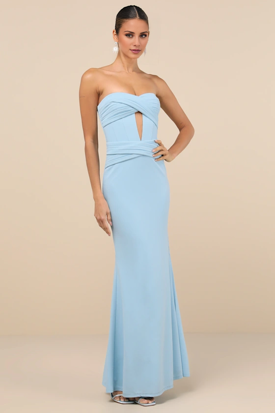 Vestido de fiesta Jimiss con escote corazón, hombros descubiertos, sin mangas, sin tirantes, espalda descubierta, abertura lateral y largo hasta el suelo