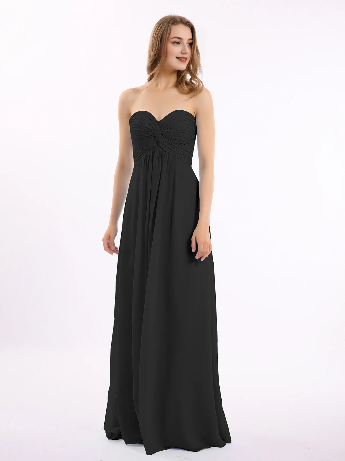 Dusty Blue Chiffon A-Line Floor-Length Bridesmaid Dress with Sweetheart Neckline