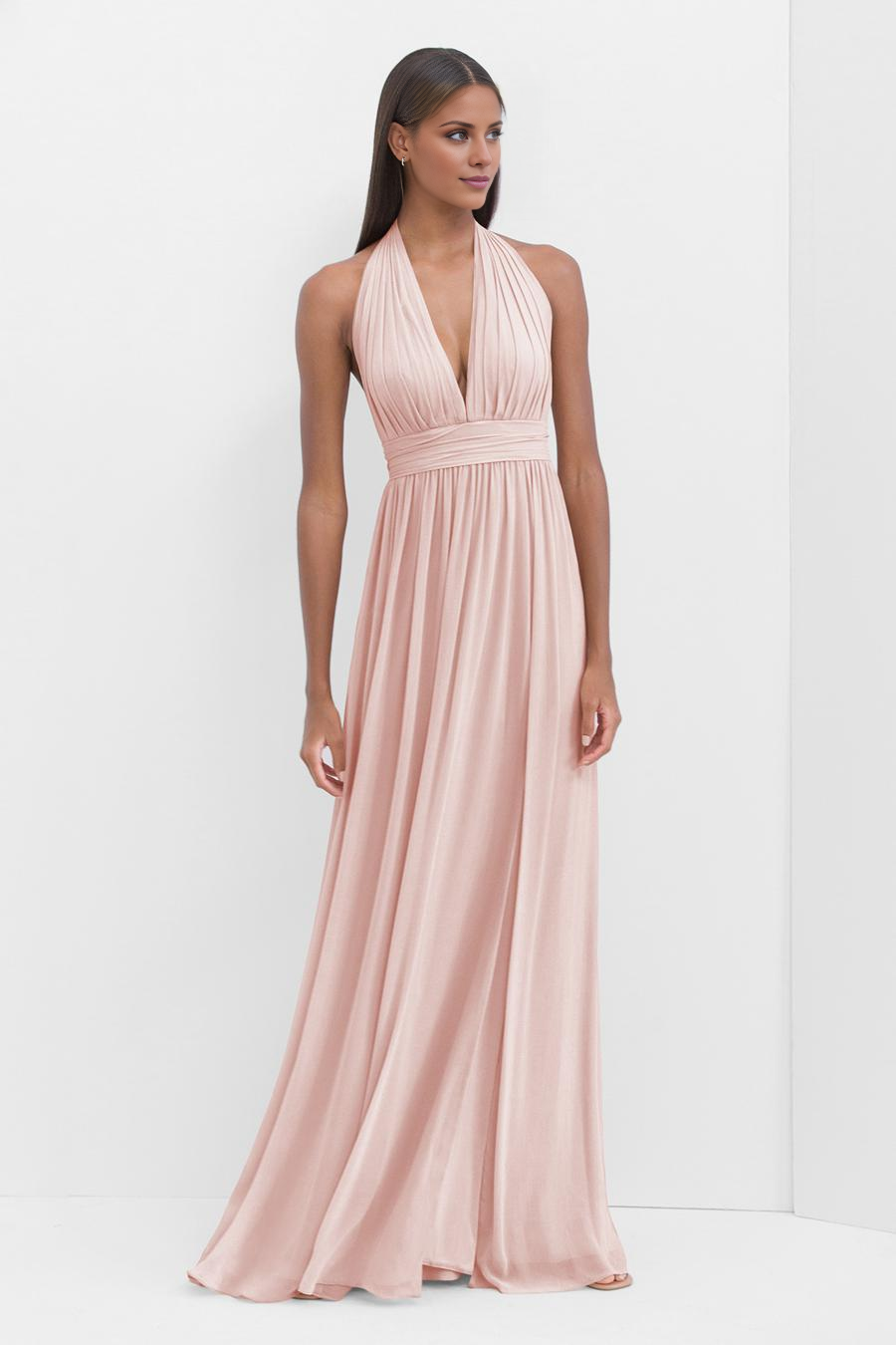 Vestido de noche Jimiss con escote en V, escote colgante, espalda descubierta, plisado y largo hasta el suelo