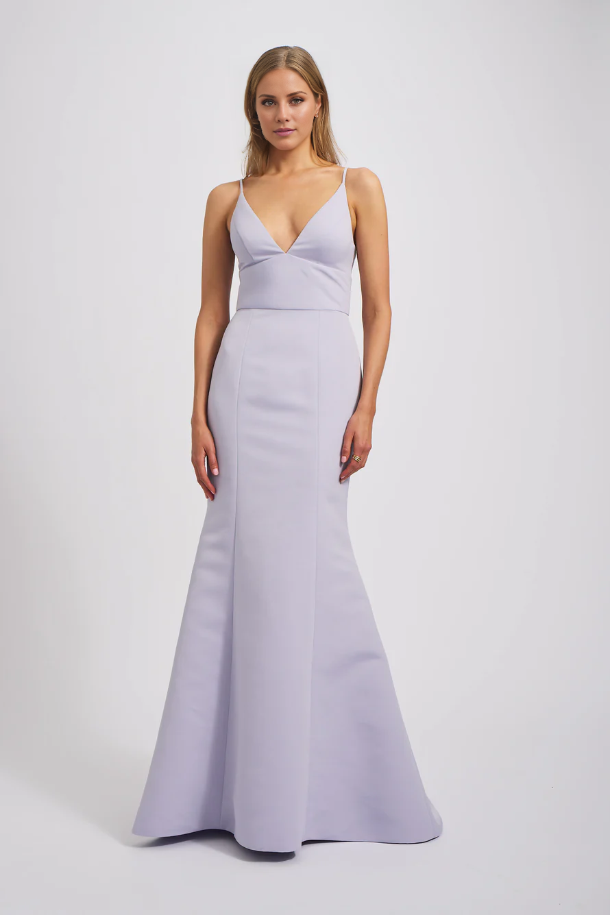 Vestido de fiesta Jimiss con escote en V, corte sirena, hombros descubiertos, sin mangas, tirantes finos, espalda descubierta y largo hasta el suelo
