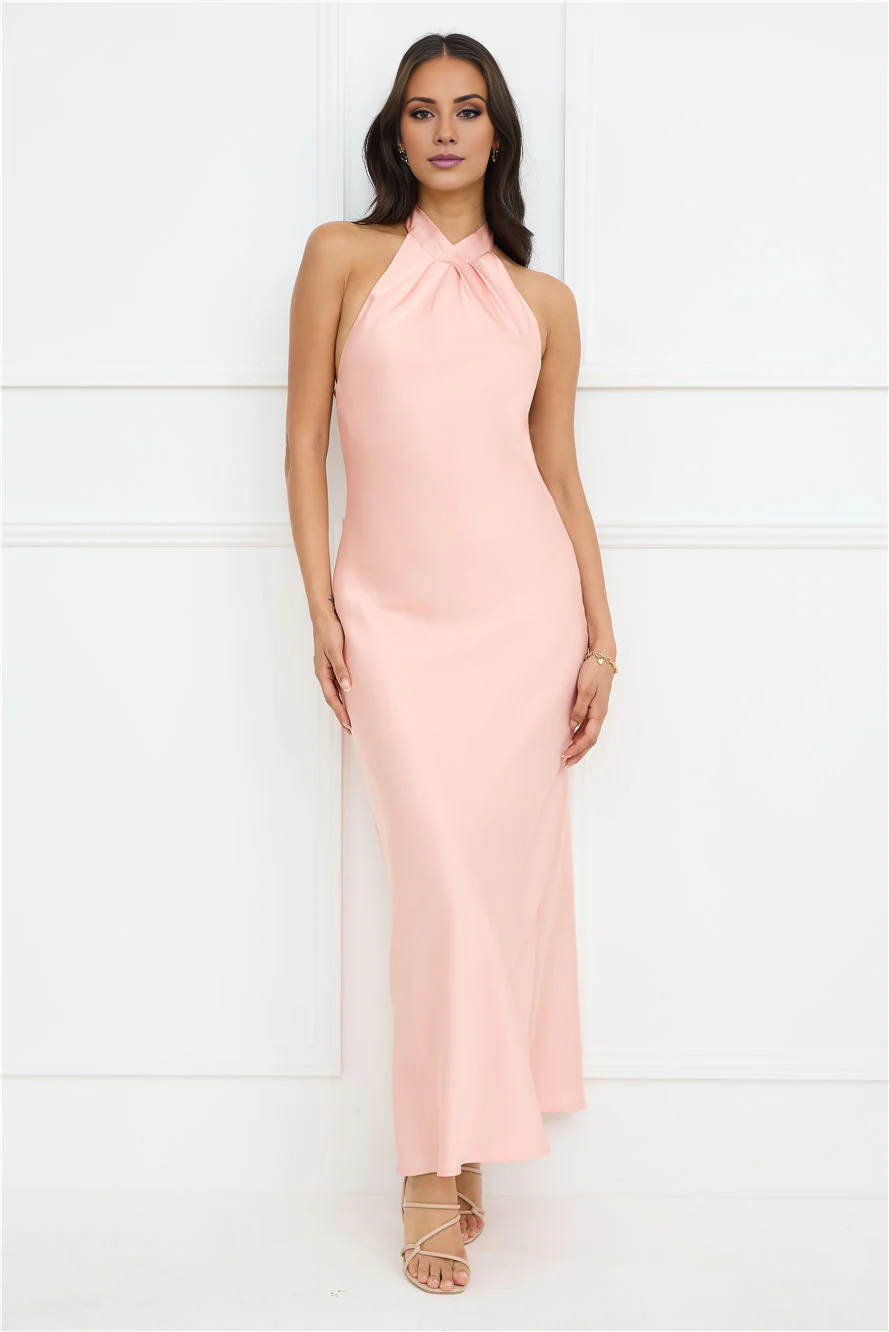 Vestido de fiesta largo Jimiss con escote halter y lazo de satén