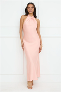 Vestido de fiesta largo Jimiss con escote halter y lazo de satén