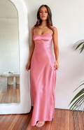 Vestido de fiesta Jimiss con escote en V, hombros descubiertos, sin mangas, estampado floral, tirantes al hombro, espalda descubierta y largo hasta el suelo