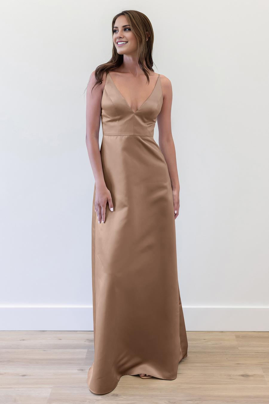 Vestido de noche Jimiss con escote en V profundo, sin mangas, abotonado, espalda descubierta y largo hasta el suelo