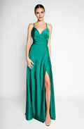 Vestido de noche Jimiss con escote en V, sin mangas, tirantes finos, espalda descubierta, abertura lateral y largo hasta el suelo