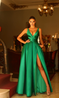 Emerald Satin A-Line Floor-Length Evening Dress