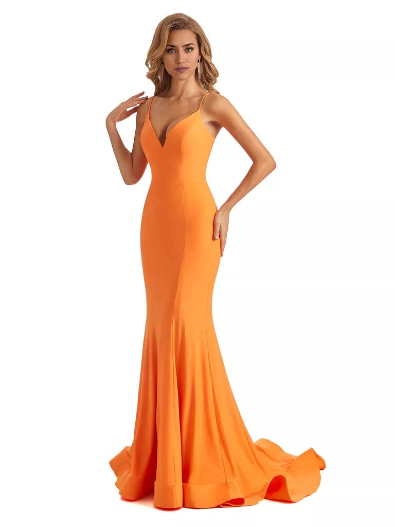 Vestido de dama de honor largo, formal, sin mangas, con escote en V y tirantes finos, de sirena, sexy