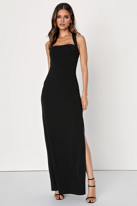 Vestido de fiesta Jimiss con escote cuadrado, hombros descubiertos, sin mangas, espalda descubierta, abertura lateral y largo hasta el suelo