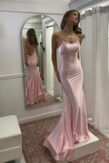 Blushing Pink Satin Mermaid Floor-Length Gown with Lace-up Back