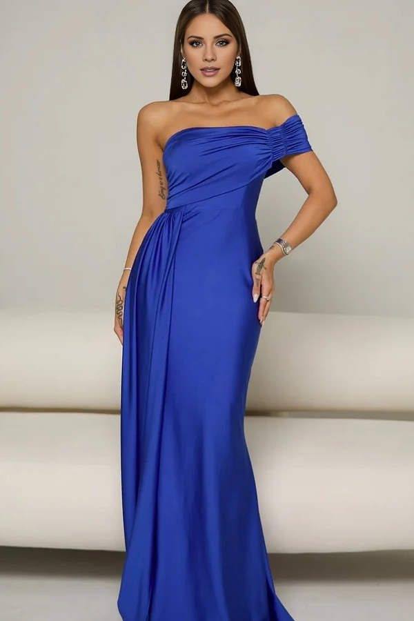 Vestido de sirena con hombros descubiertos y un solo hombro sin mangas de Jimiss