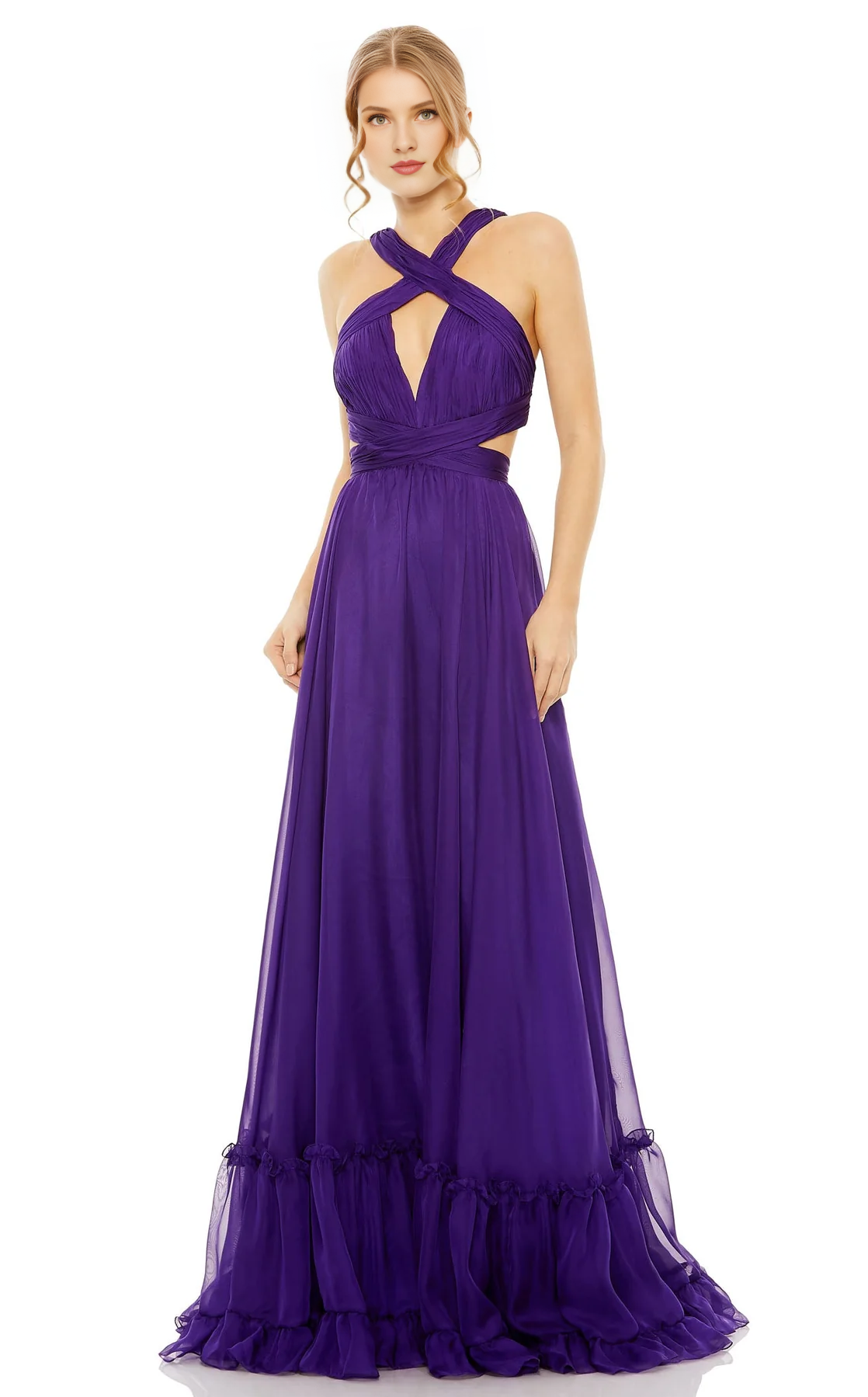 Purple Chiffon A-Line Halter Backless Floor-Length Bridesmaid Dress