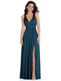 Vestido de fiesta Jimiss con escote en V, hombros descubiertos, sin mangas, espalda descubierta, abertura lateral y largo hasta el suelo