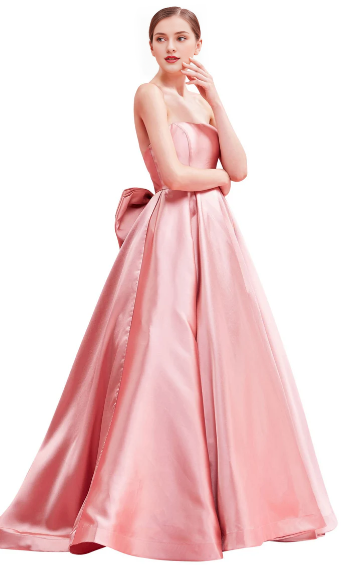 Vestido de noche largo hasta el suelo con escote en forma de A, escote en forma de corazón de pollo y lazo en la espalda