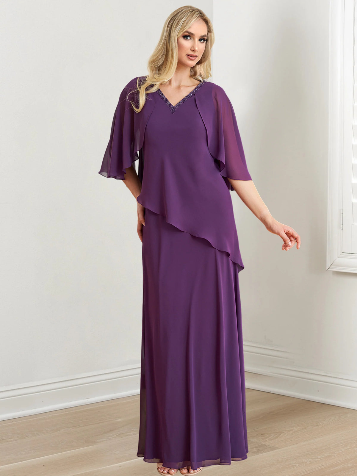Vestidos para madre de la novia de corte A/princesa, con escote en V y largo hasta el suelo