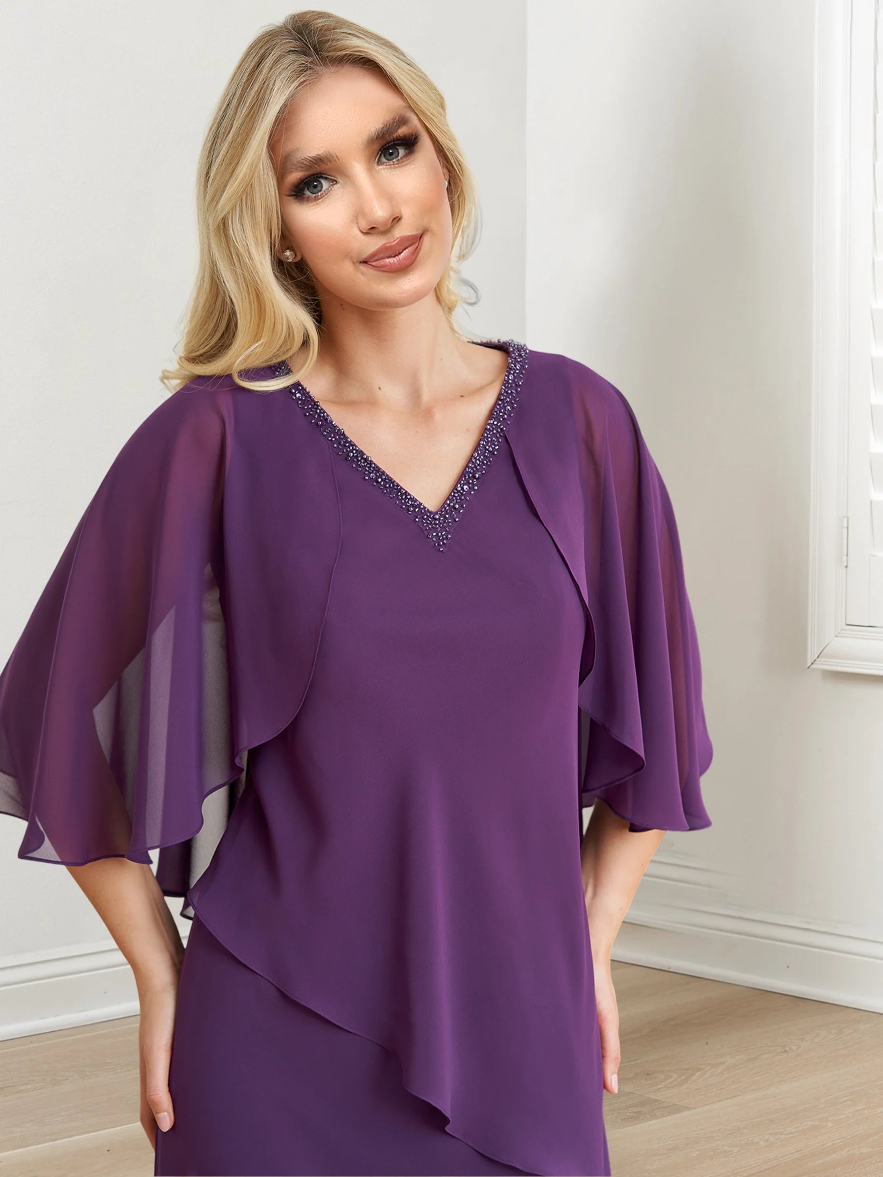 Vestidos para madre de la novia de corte A/princesa, con escote en V y largo hasta el suelo