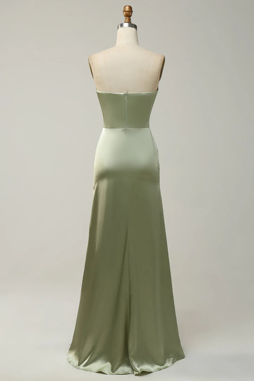 Sage Green Satin Sheath/column Floor-Length Bridesmaid Dress with Cowl Neck and High Slit