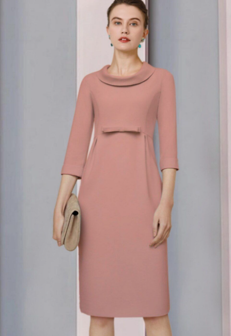 Vestido de Madre de la Novia Elegante con Escote Joya, Largo hasta la rodilla, Satén Italiano, Mangas 3/4 con Faja/Lazo(s) de Cinta