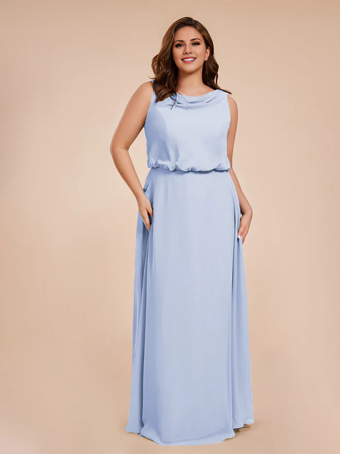 Vestidos de novia de gasa con cuello de viento en tallas grandes y largos hasta el suelo
