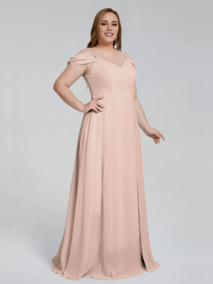 Vestido de dama de honor de talla grande con tirantes finos y largo hasta el suelo