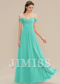 Burgundy Off-the-shoulder Ruched Bodice A-Line Floor-Length Bridesmaid Dress