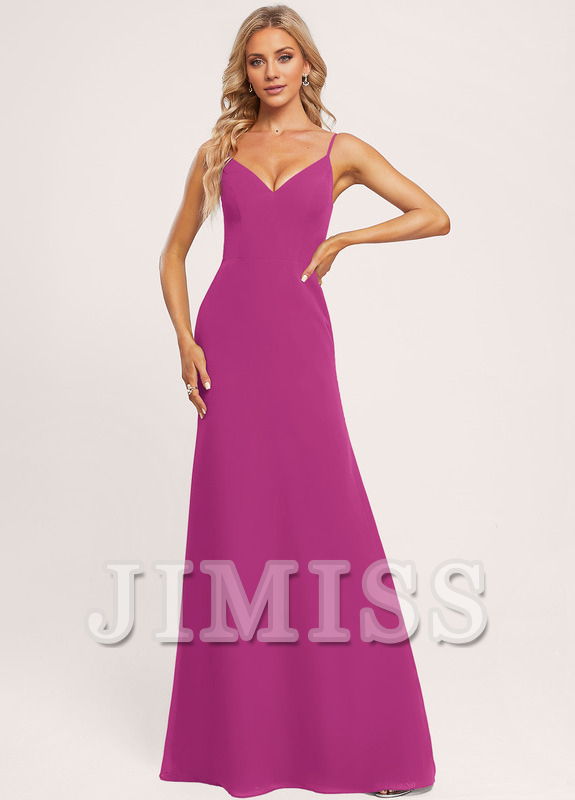 Vestido de dama de honor de gasa con escote en V y corte A