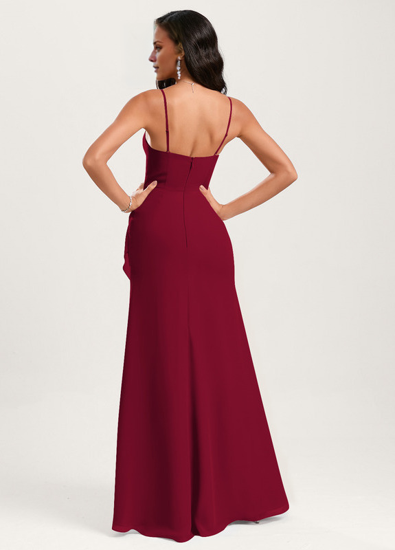 Horn fishtail square and ground chiffon ruffled bridesmaid dress