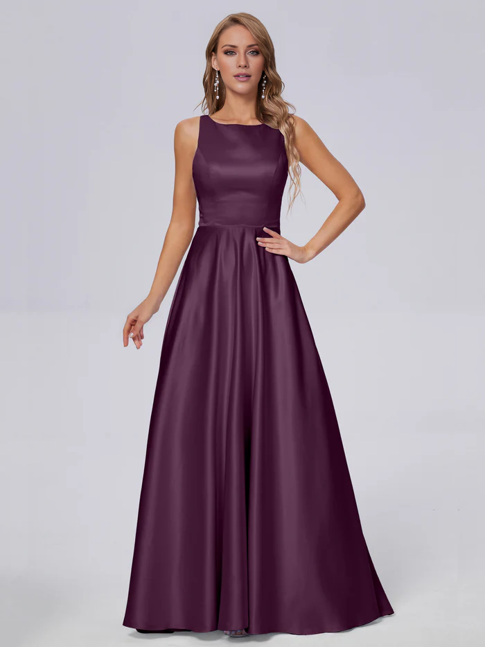 Sleeveless satin long and floor length bridesmaid dress