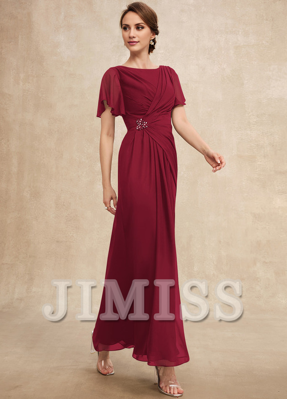 Vestido de gasa para madre de la novia, de corte A, plisado, con cuentas y escote pronunciado hasta los tobillos