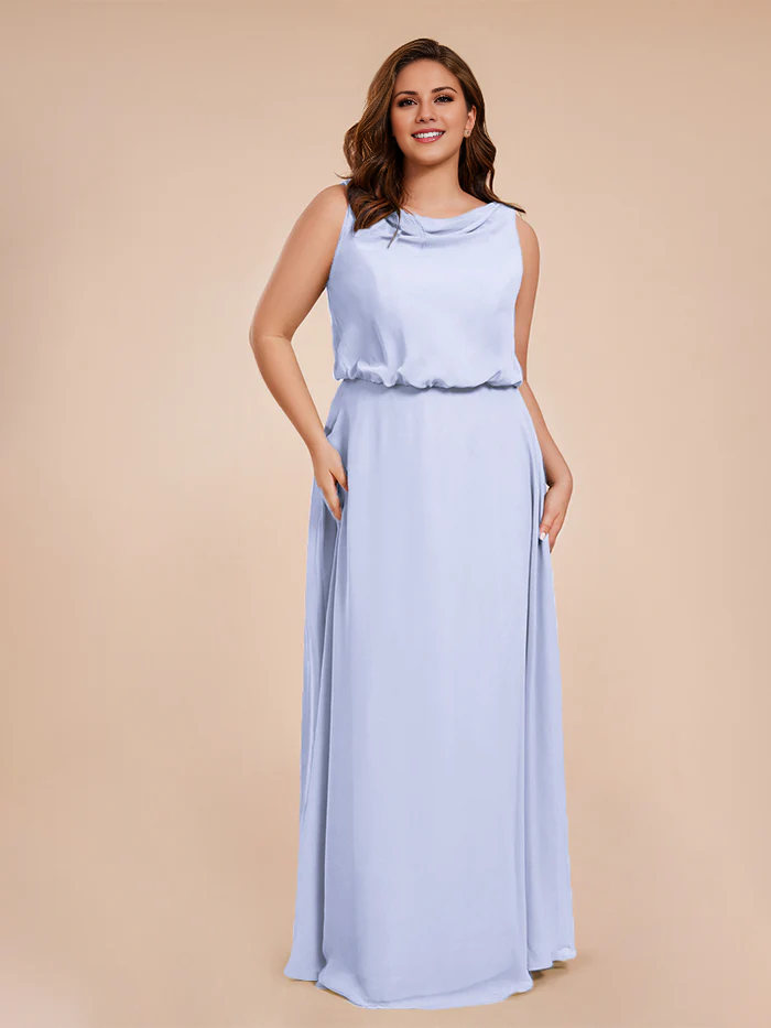 Vestidos de novia de gasa con cuello de viento en tallas grandes y largos hasta el suelo
