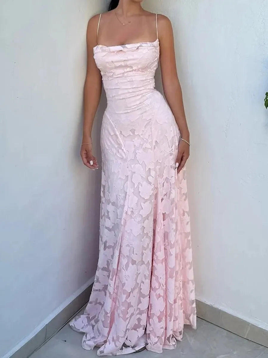 Romantic Mermaid Square Neck Spaghetti Strap Lace Up Long Prom Dress
