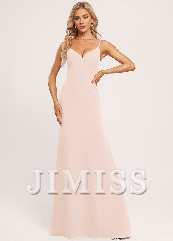 A-line V-neck and ground chiffon bridesmaid dress