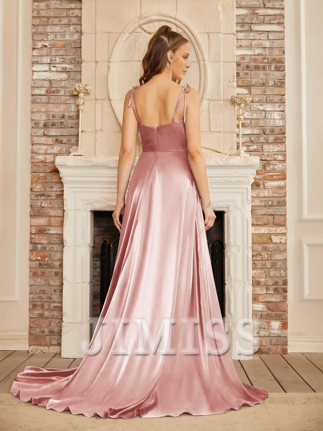 Burgundy Satin A-Line Floor-Length Dress with Cowl Neck & High Slit