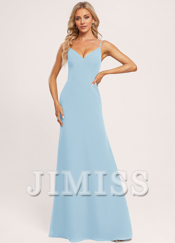 Vestido de dama de honor de gasa con escote en V y corte A