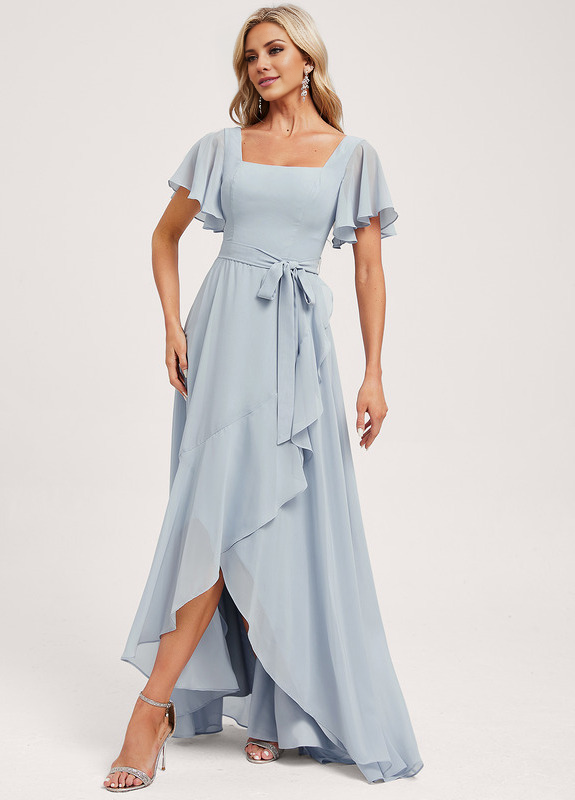 A-line square asymmetric chiffon bridesmaid dress